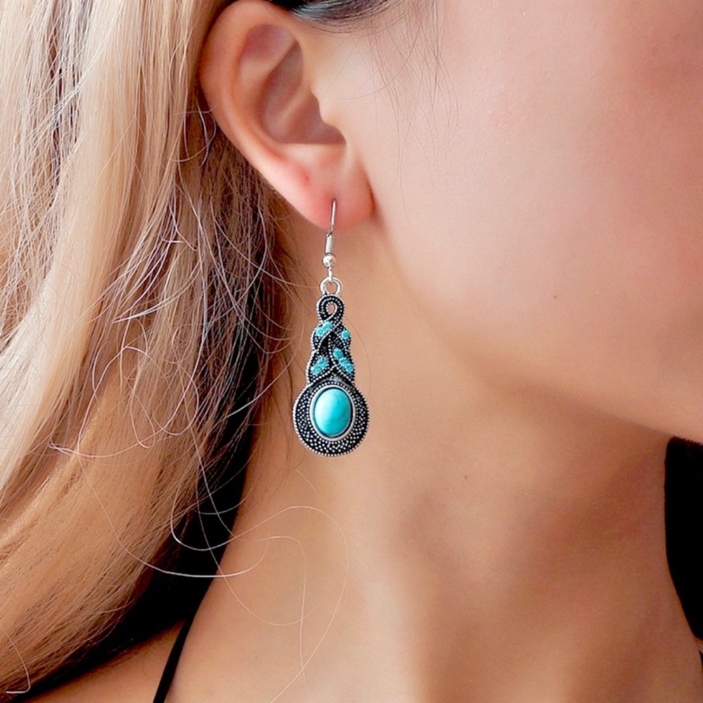 Turquoise and Blue Rhinestone Zinc Alloy material Earrings - Picture 2 of 6